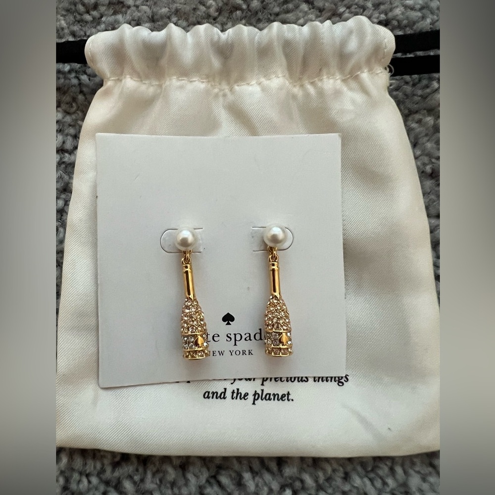 Kate Spade Winter Carnival Champagne Crystal Pearl Drop Earrings New